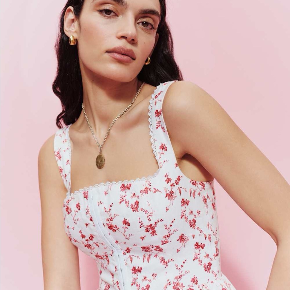Reformation White and Red Floral Chemise